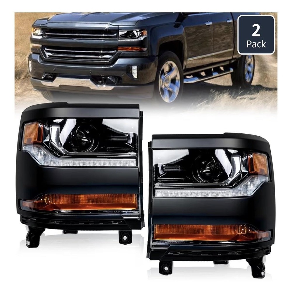 Projector‎ HID Headlight Assembly Pair 2016-2018 Chevy Silverado 1500 Black